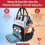 JustBaby Luv backpack displaying USB heated bottle pockets