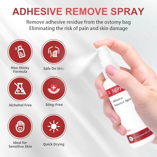 Nosgay 60ml adhesive remover bottle showing no-sting sensitive skin formula.
