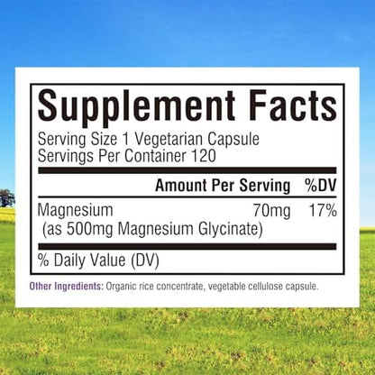 Innate Vitality Magnesium Glycinate supplement facts and ingredients panel on the back of the packaging