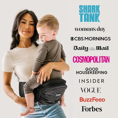 Black strapless waist support baby carrier featuring an anti slip memory foam seat.