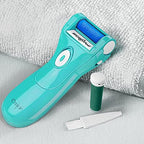Emjoi battery operated foot buffer with micro-mineral rollers for dead skin removal.