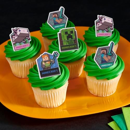 Close up of Minecraft Creeper and Steve cupcake toppers