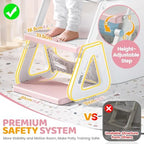 Orzbow toddler toilet chair stable triangular frame structure with pink cushion side view