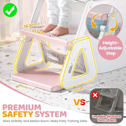 Orzbow toddler toilet chair stable triangular frame structure with pink cushion side view