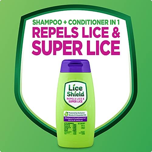 Back label of Lice Shield 2 in 1 shampoo with usage instructions and ingredients