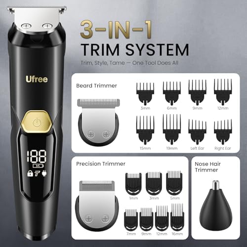 Ufree mustache trimmer guide guard combs ranging from 1mm to 19mm with travel pouch and Type-C cable