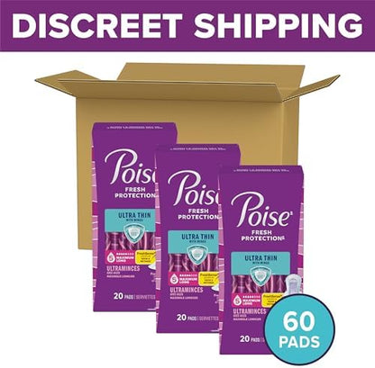 Poise postpartum pads with wings 60 count box side panel