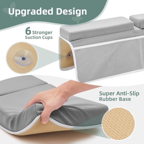 IFNOW foldable baby bath support pad showing suction cups attaching firmly to bathtub wall