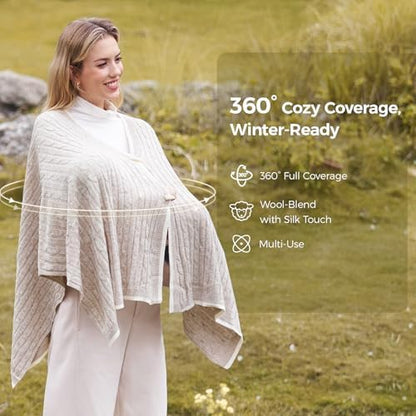 Momcozy knit cover used as a protective car seat canopy
