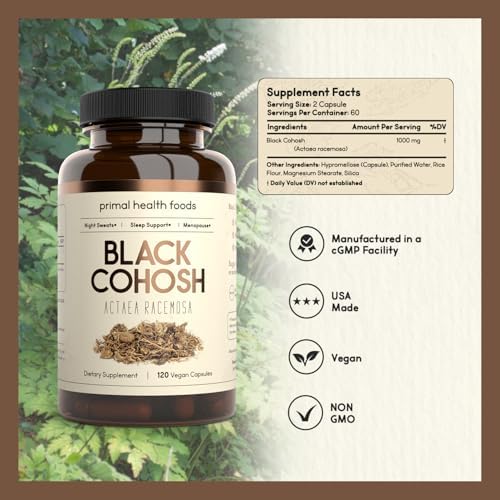 Black Cohosh 1000mg herbal supplement bottle side profile