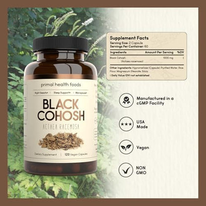 Black Cohosh 1000mg herbal supplement bottle side profile