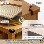 Baby proofing corner guards installed on a wooden table corner
