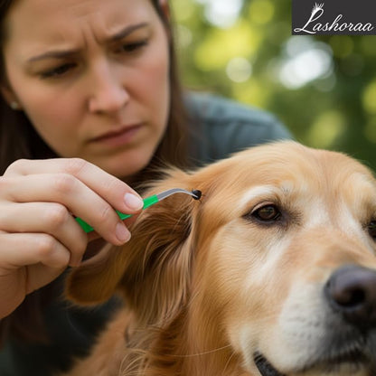 Tick removal fork tool lifting a tick safely from pet skin