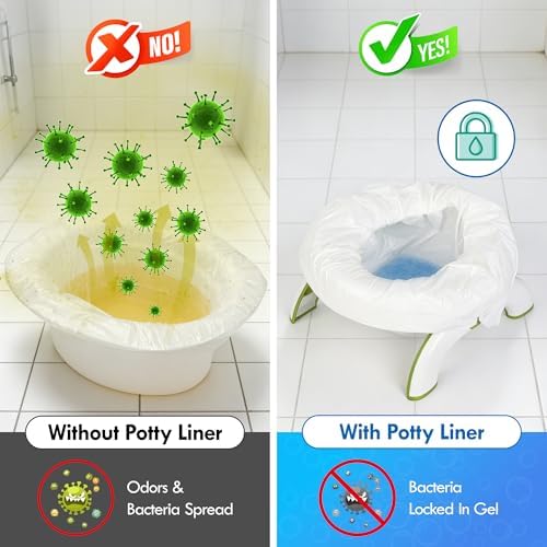 Toddler potty training liner with handles tied for disposal