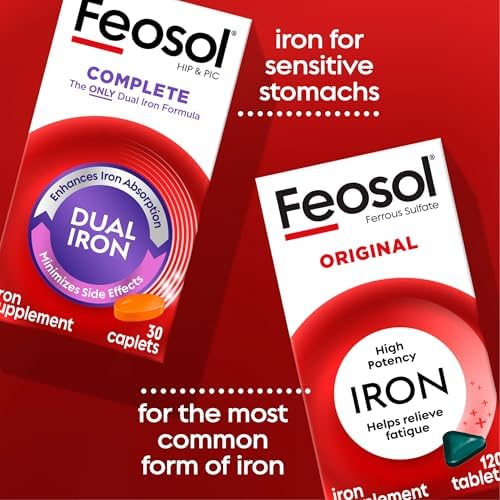 Feosol daily iron supplement packaging for red blood cell production