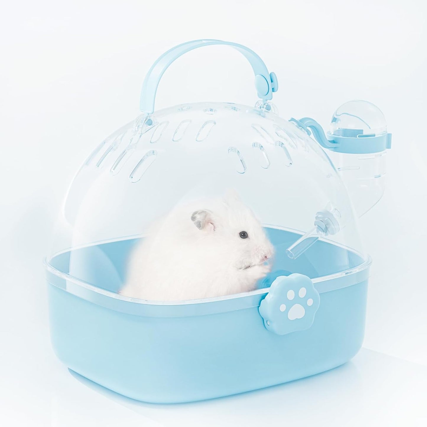 BUCATSTATE Small Animal Carrier Cage with Water Bottle, Portable Hamster Travel Carrier Carry Case 7.24" L*6.69 W *6.42" H for Small Pets, Gerbils, Mice, Dwarf Hamster (Blue) - Image 1