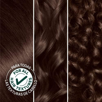 Top angle view of Garnier 40 Dark Brown box showing shade matching guide
