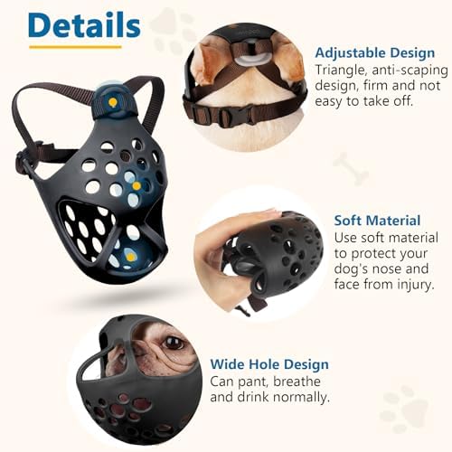 Barkless short snout bulldog muzzle package contents with instruction manual