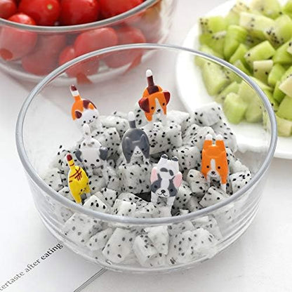 Close up of 7 piece animal fruit fork set design