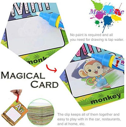 Double sided children drawing card showing letter tracing front and vocabulary word back