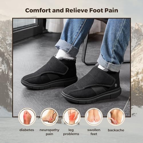 FitVille swollen feet shoes for men side profile view in jet black