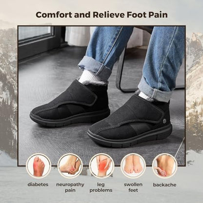 FitVille swollen feet shoes for men side profile view in jet black