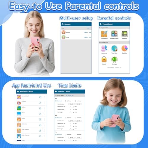 Toddler using Minibear educational learning toy smartphone