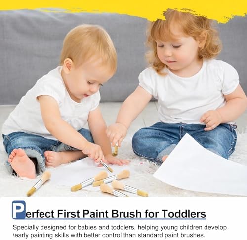 Durable short wooden handle design detail of the GACDR infant arts and crafts brush.