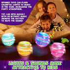 Close up of musical flashing egg spinning tops