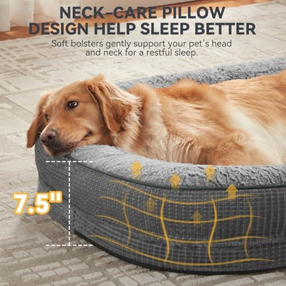 JOEJOY Orthopedic Dog Beds Large Sized Dog, XL Egg-Crate Memory Foam Pet Couch Bed with Bolster Sides, Waterproof Lining, Removable Washable Cover & Non-Slip Bottom, Grey - Image 5