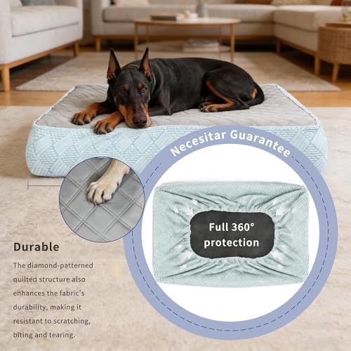 Washable extra large dog mattress cover being removed for laundry cleaning