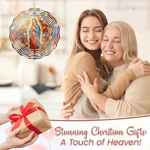 Close up of Our Lady of Guadalupe design on 12 inch wind spinner