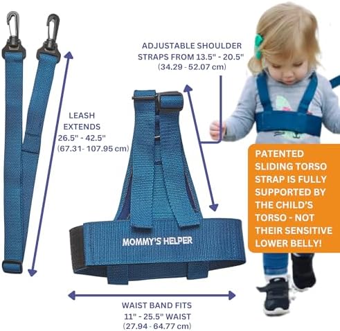 Mommy's Helper blue toddler harness secured on high chair or cart