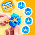 Close up of KLT fidget toy demonstrating the flexible continuous flipping motion