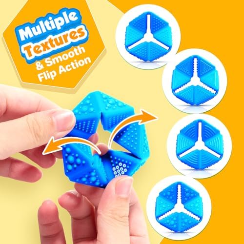 Close up of KLT fidget toy demonstrating the flexible continuous flipping motion