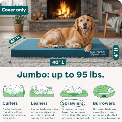 Furhaven jumbo extra large dog bed cover with printed logo details