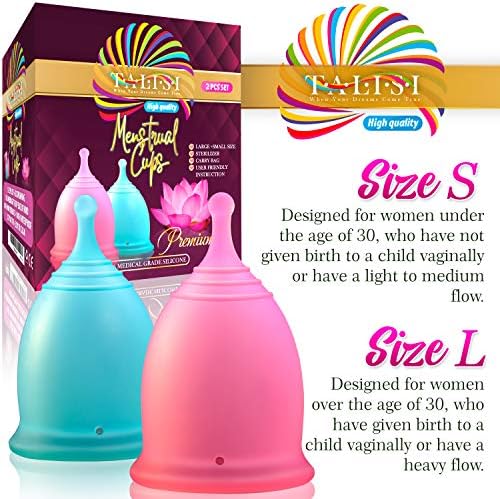 Talisi period cup kit with small and large sizes for heavy flow protection.