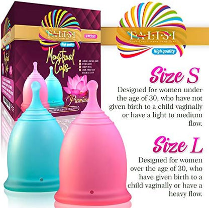 Talisi period cup kit with small and large sizes for heavy flow protection.
