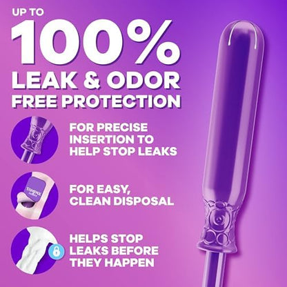 Detailed view of the LeakGuard Braid on a Tampax Radiant tampon for leak protection.
