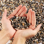 Handful of natural beige coarse silica sand substrate