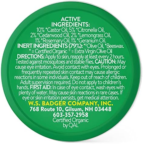 Badger organic DEET-free mosquito repellent balm showing the metal container opened.