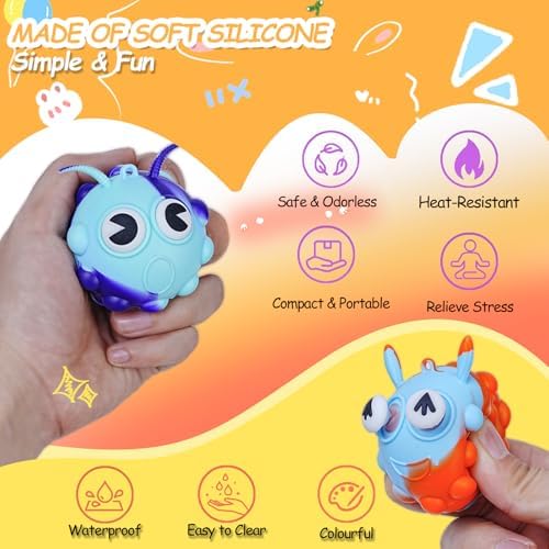Assorted silicone animal sensory squeeze toys from the bulk pack with attached hanging chains.