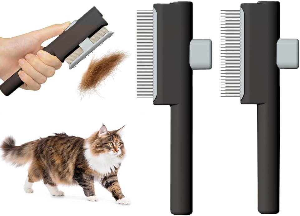 Marchul Cat Comb, Self-Cleaning Hair Remover Flea Comb for Long & Short Hair Pets, Cat Grooming Brush with Release Button & Metal Round Teeth for Massage, Shedding Tangles & Removal Loose Hairs - Image 10