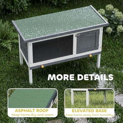 PawHut Outdoor Rabbit Hutch, Wooden Bunny Cage with Openable Roof and Pull-Out Tray, Elevated Guinea Pig Cage for Rabbits, Chinchillas and Small Animals, Indoor Outdoor Use, Gray - Image 7