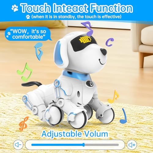 Side profile of blue and white Dwi Dowellin robot toy