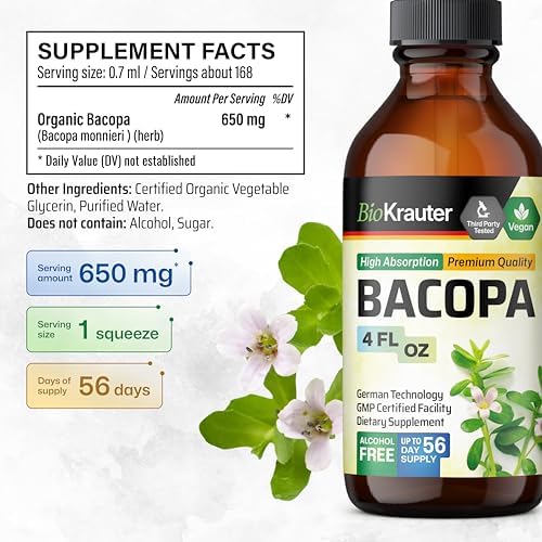 Bio Krauter Bacopa Monnieri alcohol free supplement bottle close up