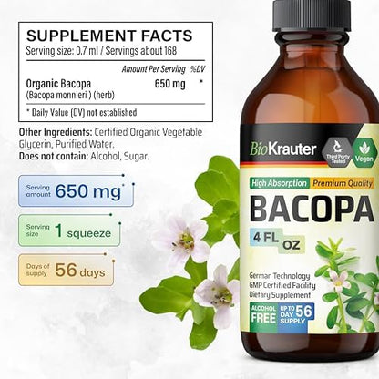 Bio Krauter Bacopa Monnieri alcohol free supplement bottle close up