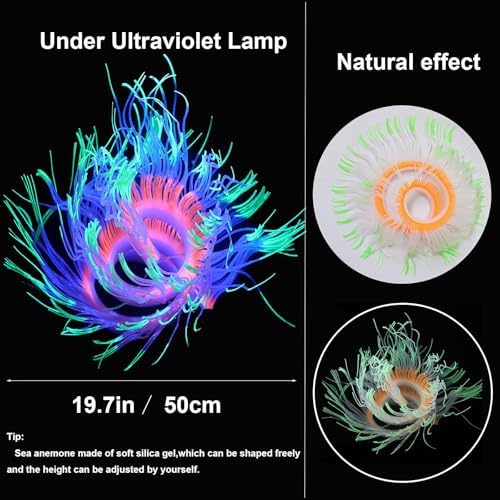 Four pack of non toxic silicone artificial plants for glow fish aquariums close up view.