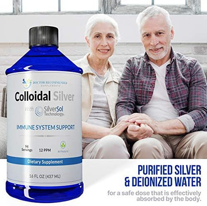 Doctor Recommended vegan daily mineral supplement bottle showcasing pure silver liquid contents
