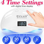 Ovlux nail lamp packaging and included power adapter accessories